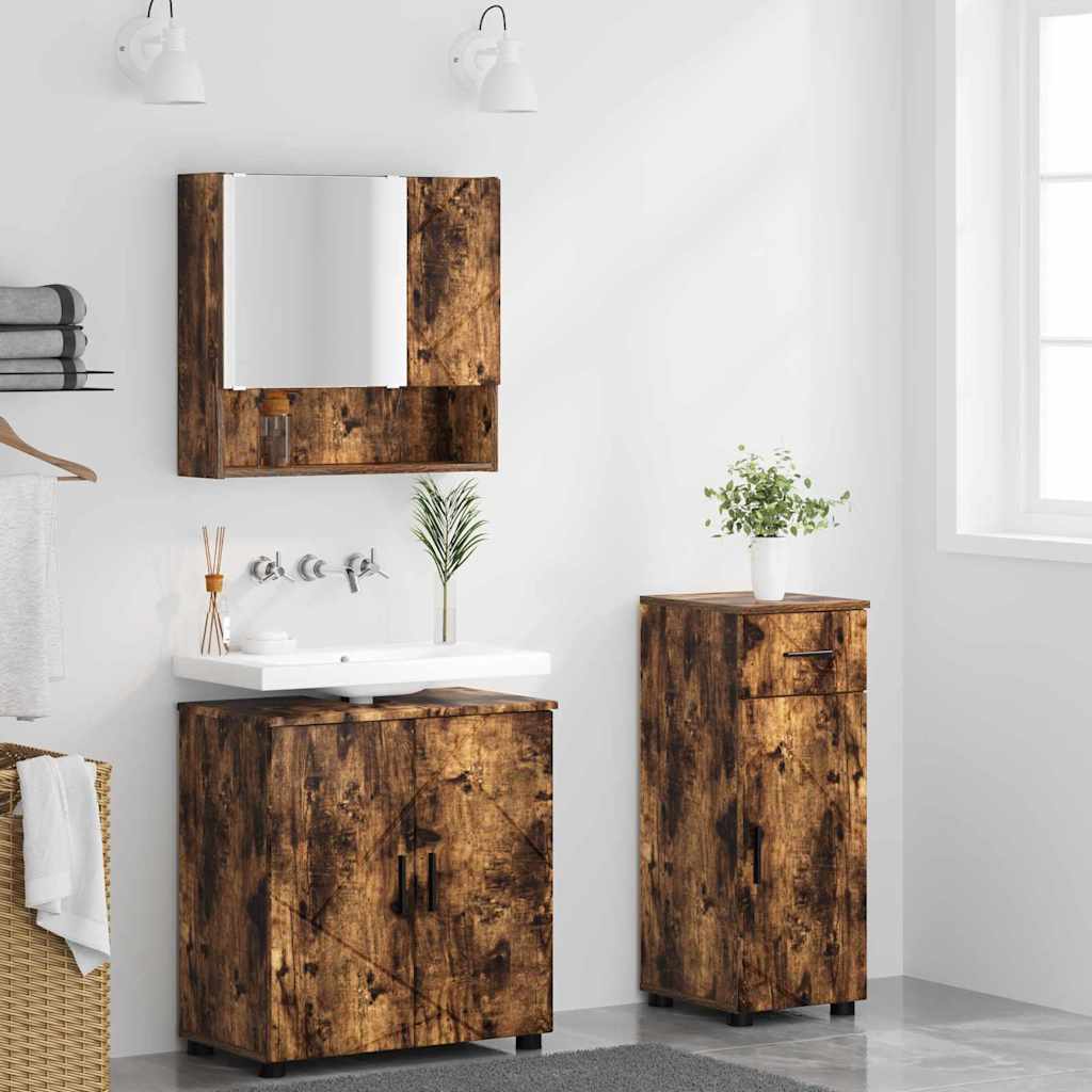 Bathroom Furniture Set 3 pcs Smoked Oak 61 x 35 x 64 cm
