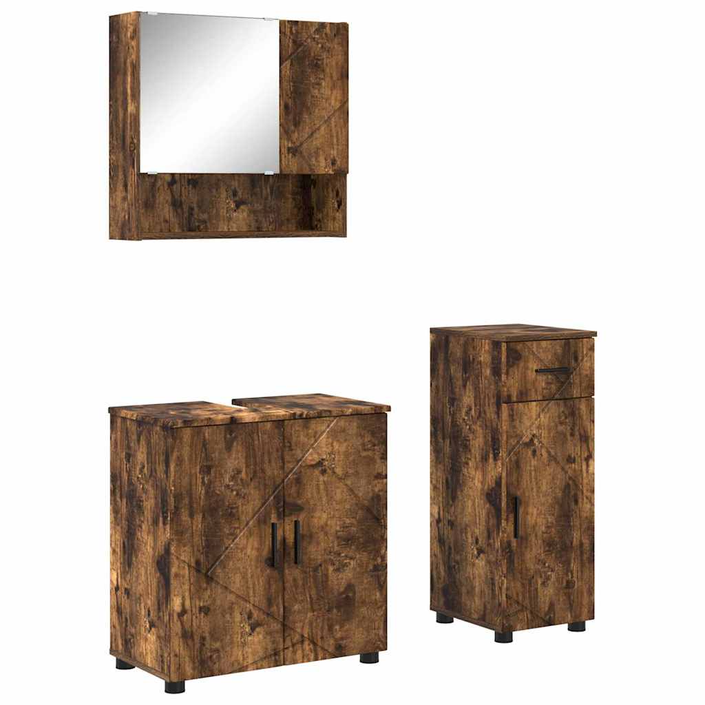 Bathroom Furniture Set 3 pcs Smoked Oak 61 x 35 x 64 cm