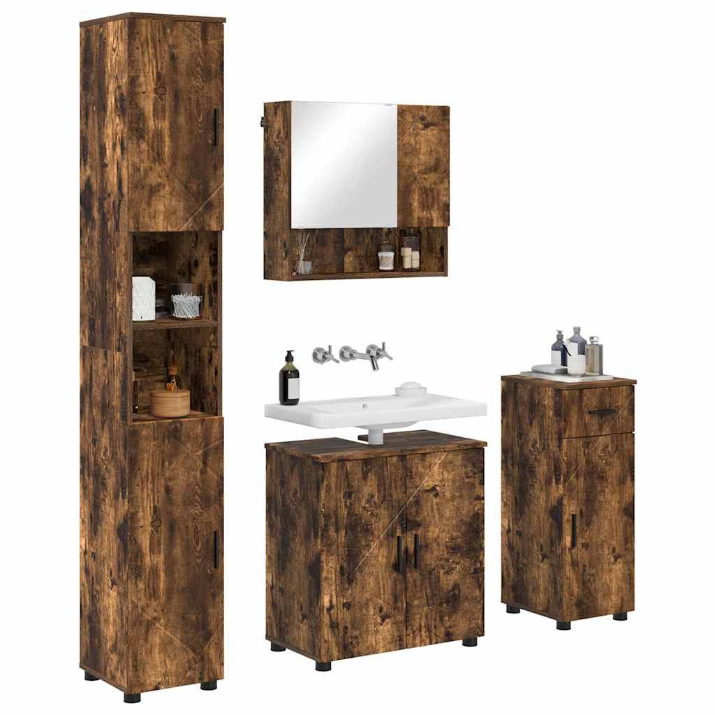 Bathroom Furniture Set 4 pcs Smoked Oak 61 x 35 x 64 cm