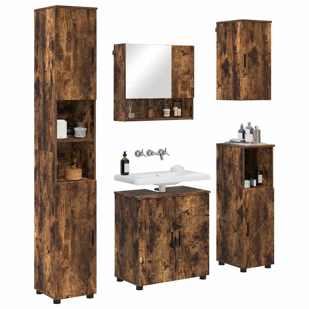 Bathroom Furniture Set 5 pcs Smoked Oak 61 x 35 x 64 cm