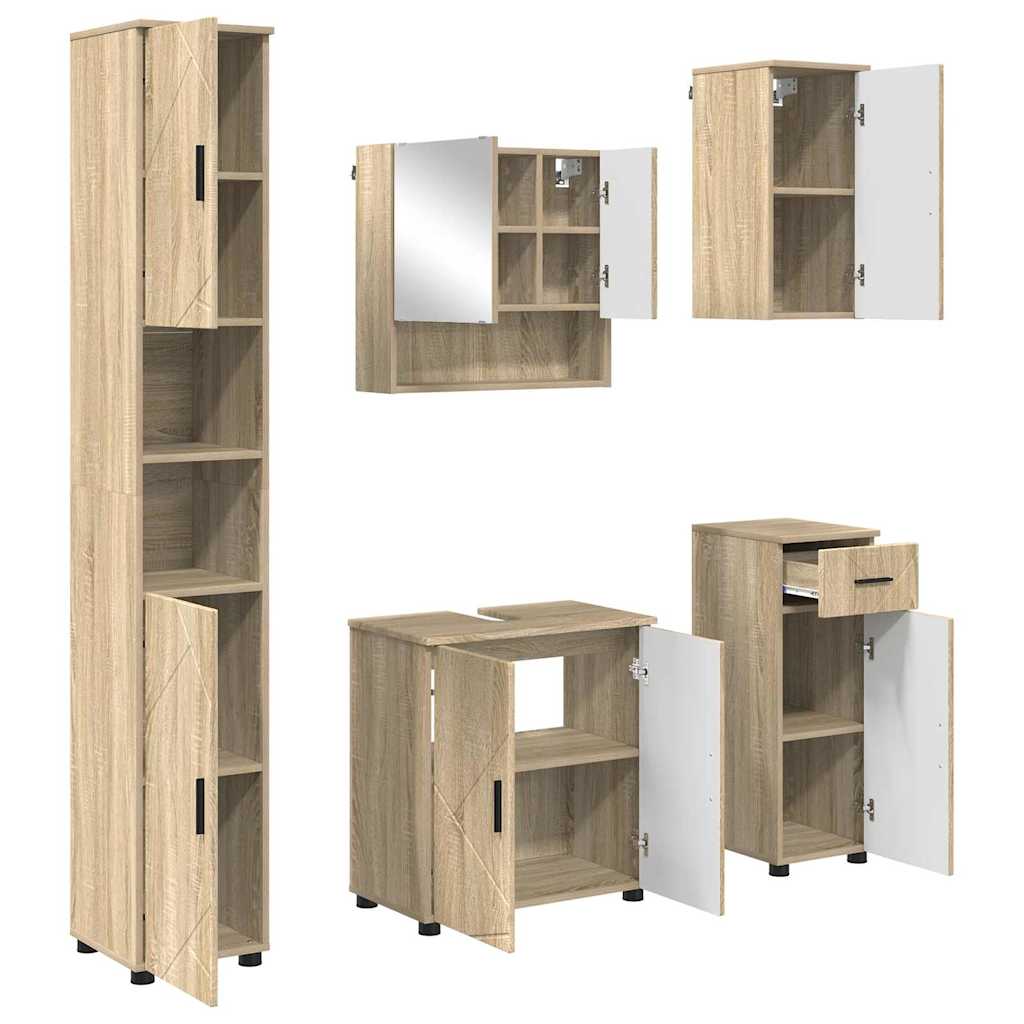 Bathroom Furniture Set 5 pcs Sonoma Oak Engineered wood & Metal