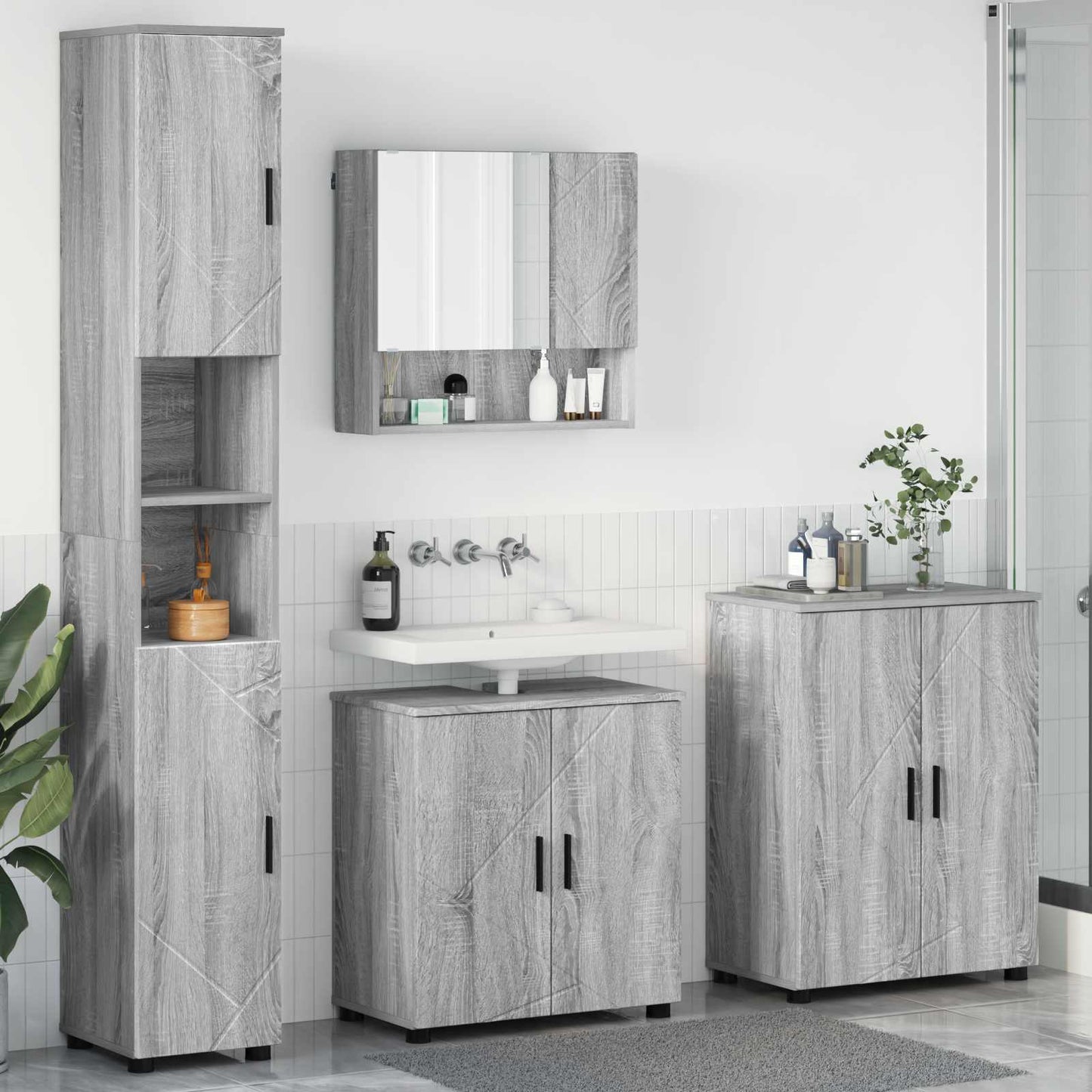 Bathroom Furniture Set 4 pcs Grey Sonoma 61 x 35 x 64 cm