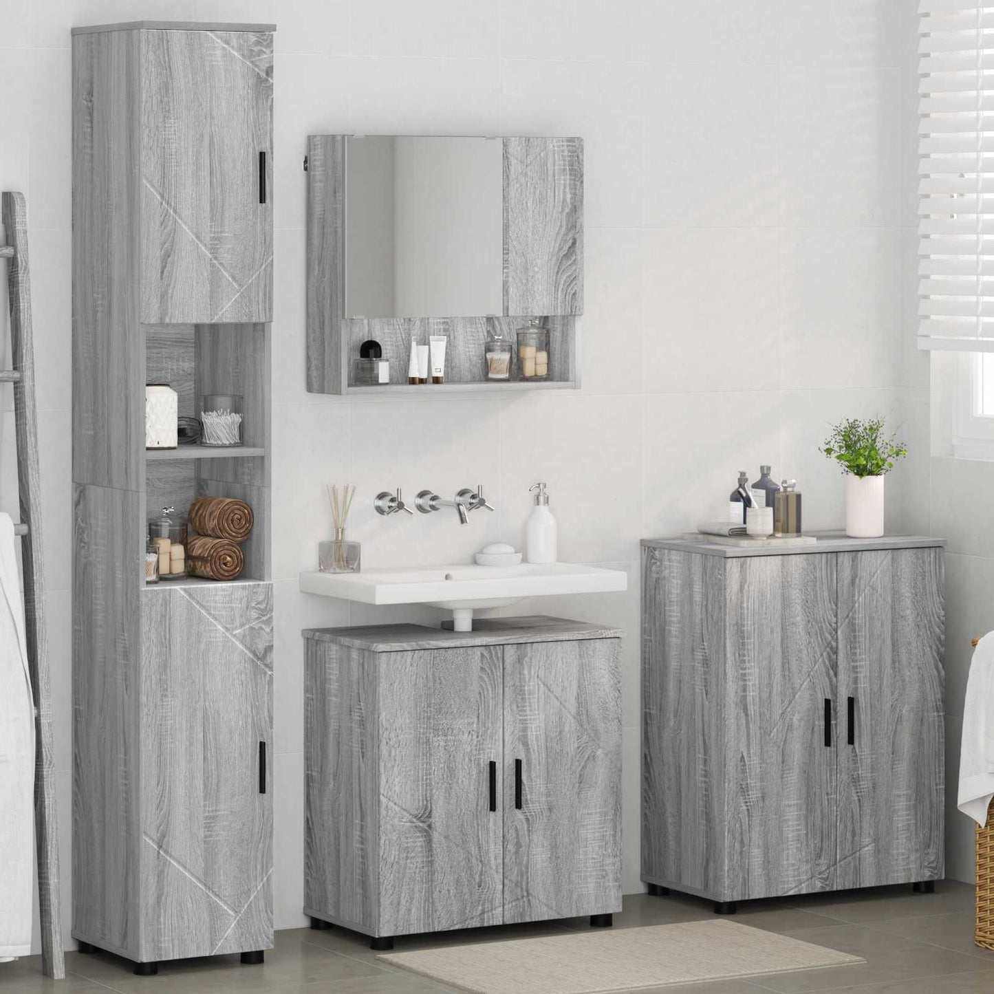 Bathroom Furniture Set 4 pcs Grey Sonoma 61 x 35 x 64 cm