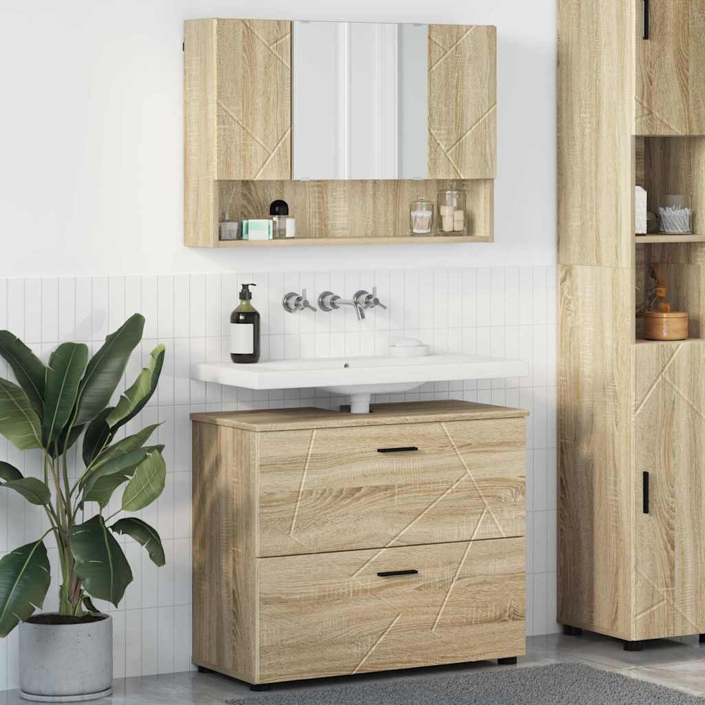Bathroom Furniture Set with Drawer with Shelf 2 pcs Sonoma Oak