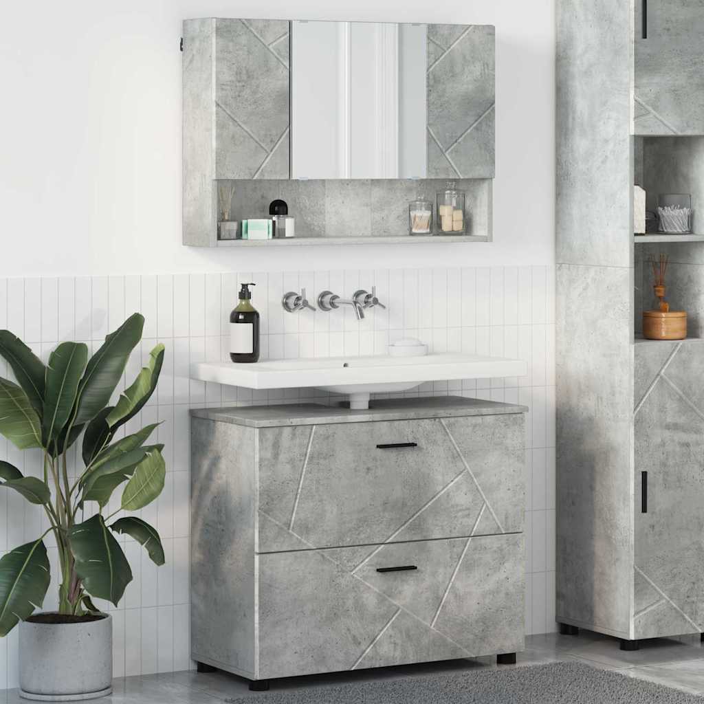 Bathroom Furniture Set with Drawer 2 pcs Concrete Grey