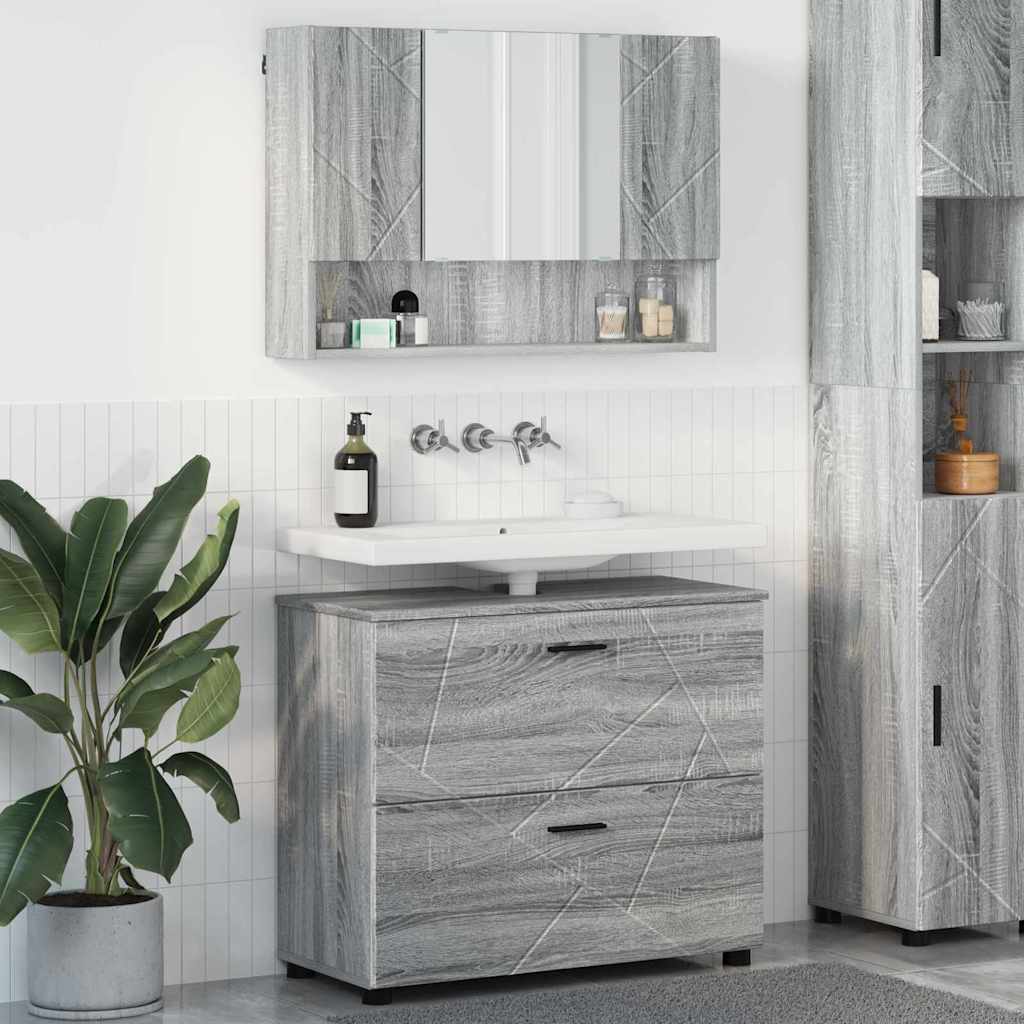 Bathroom Furniture Set with Drawer with Shelf 2 pcs Grey Sonoma