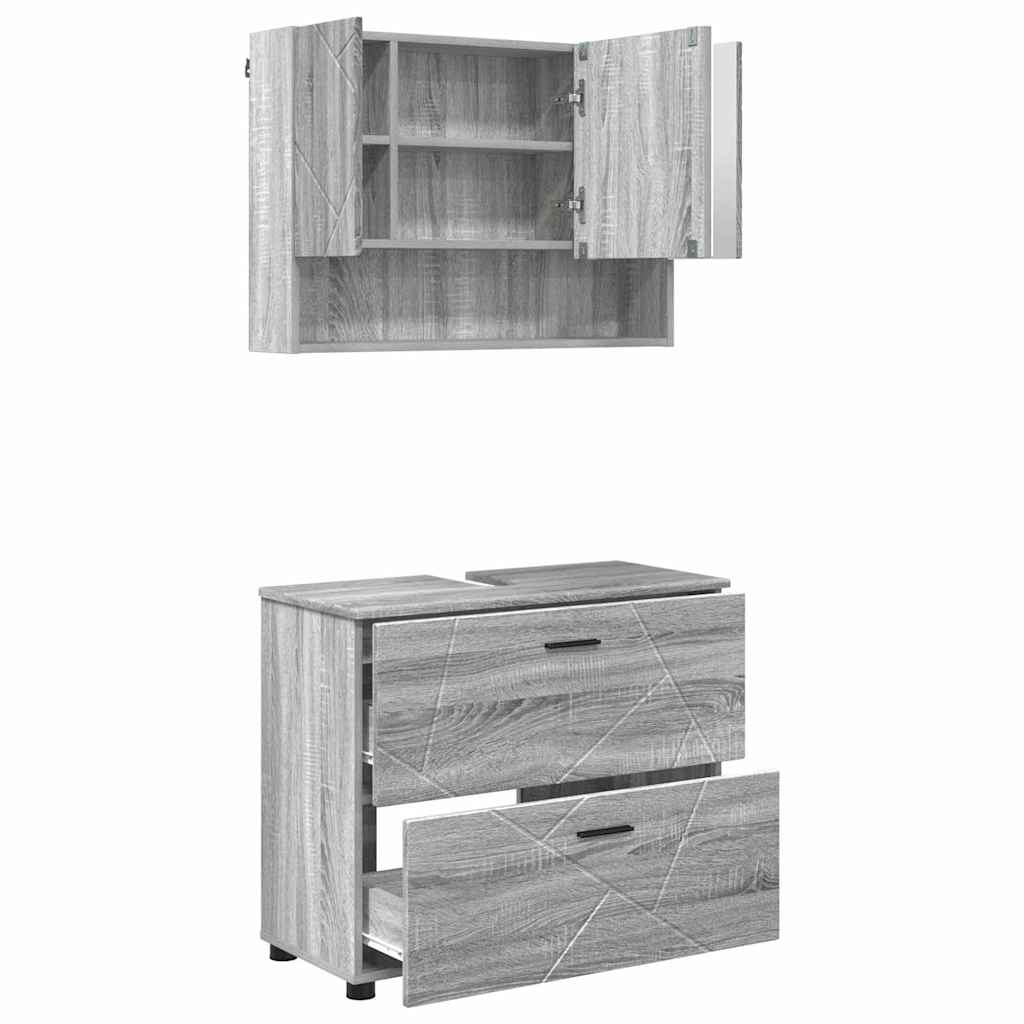 Bathroom Furniture Set with Drawer with Shelf 2 pcs Grey Sonoma
