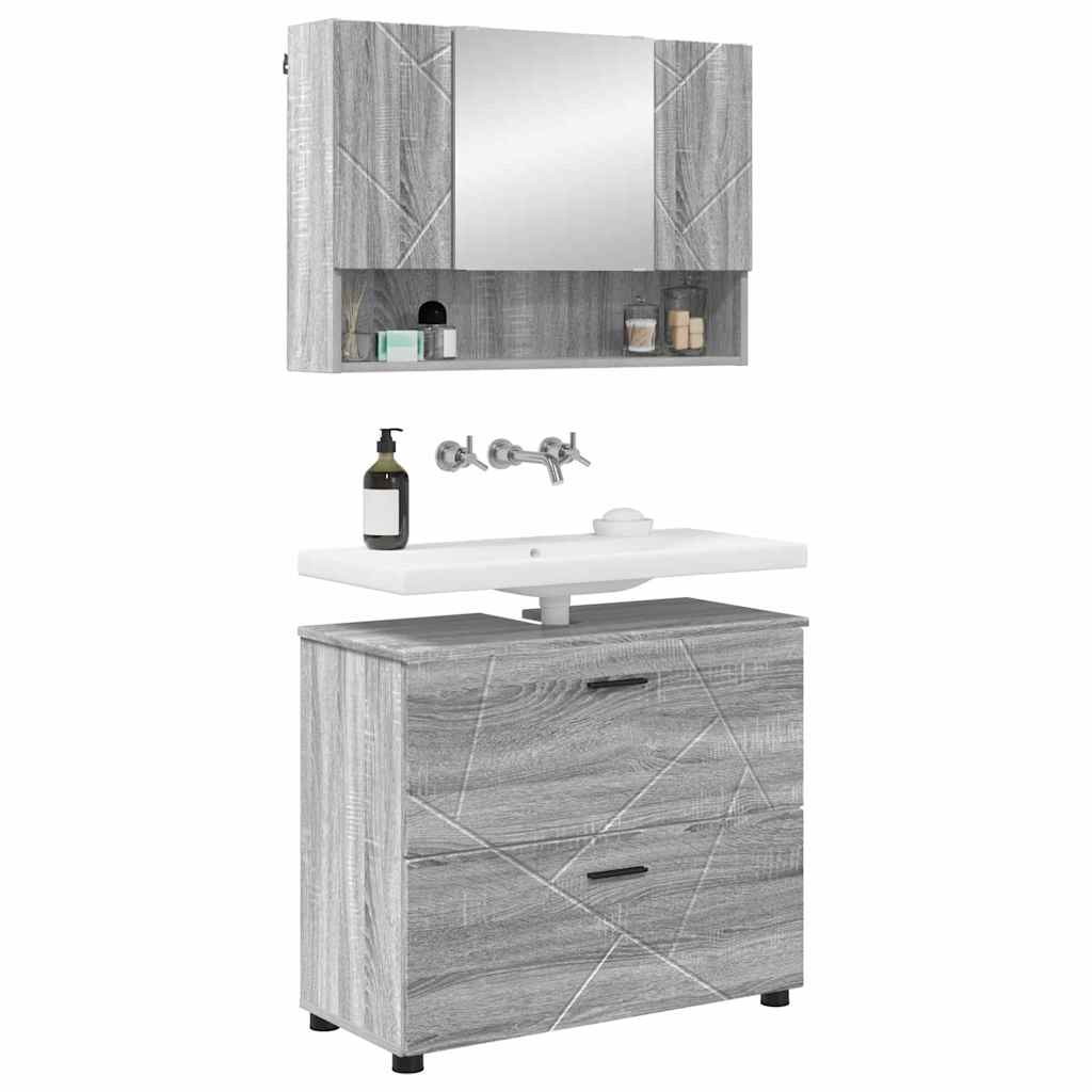 Bathroom Furniture Set with Drawer with Shelf 2 pcs Grey Sonoma