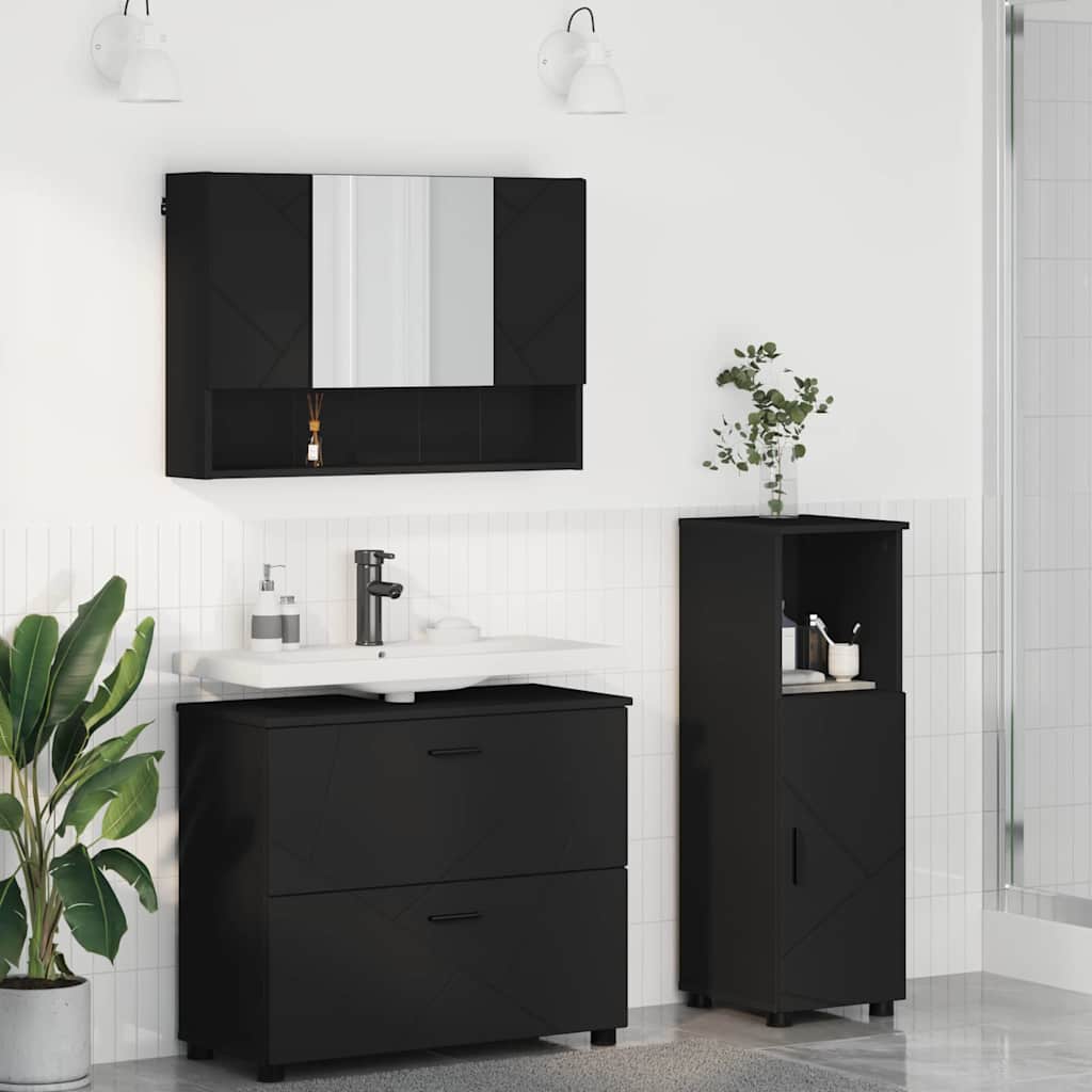 Bathroom Furniture Set 3 pcs Black Engineered Wood and Metal
