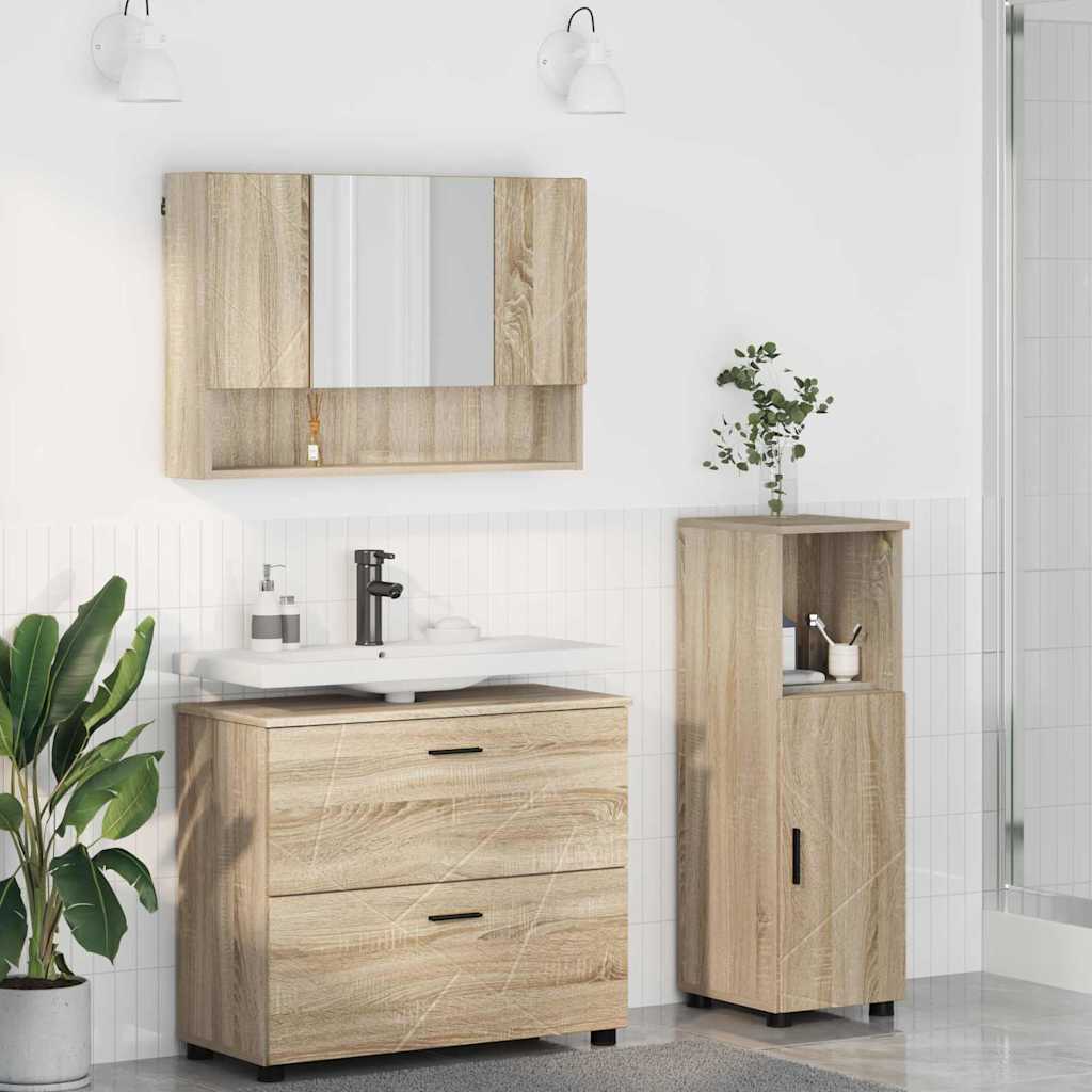 Bathroom Furniture Set with Drawer with Shelf 3 pcs Sonoma Oak