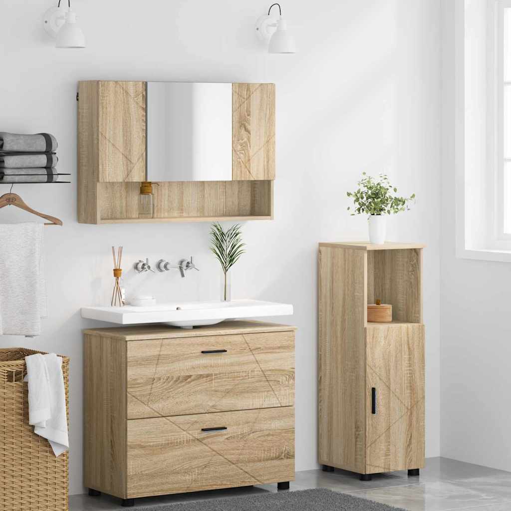 Bathroom Furniture Set with Drawer with Shelf 3 pcs Sonoma Oak