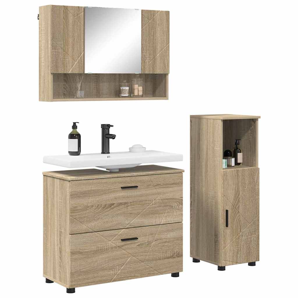 Bathroom Furniture Set with Drawer with Shelf 3 pcs Sonoma Oak