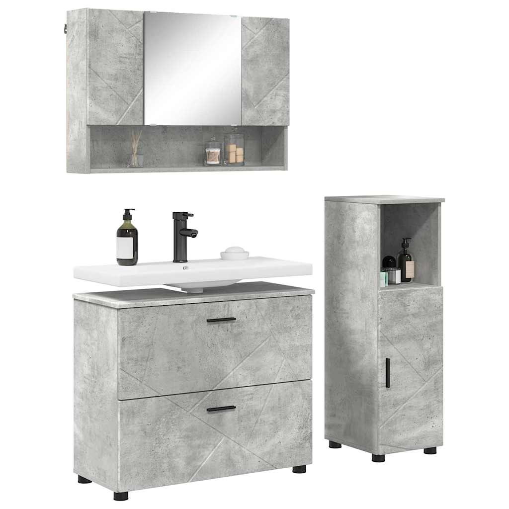 Bathroom Furniture Set with Drawer 3 pcs Concrete Grey