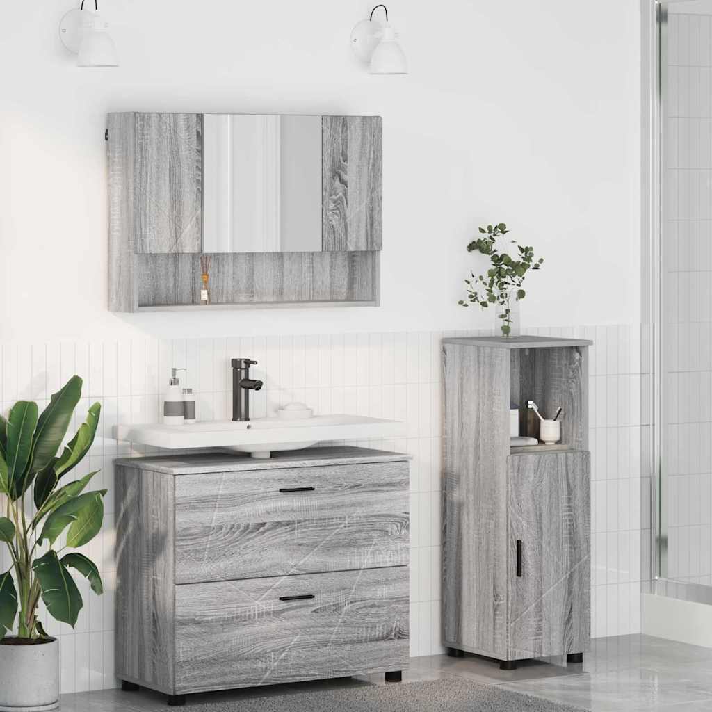 Bathroom Furniture Set with Drawer with Shelf 3 pcs Grey Sonoma