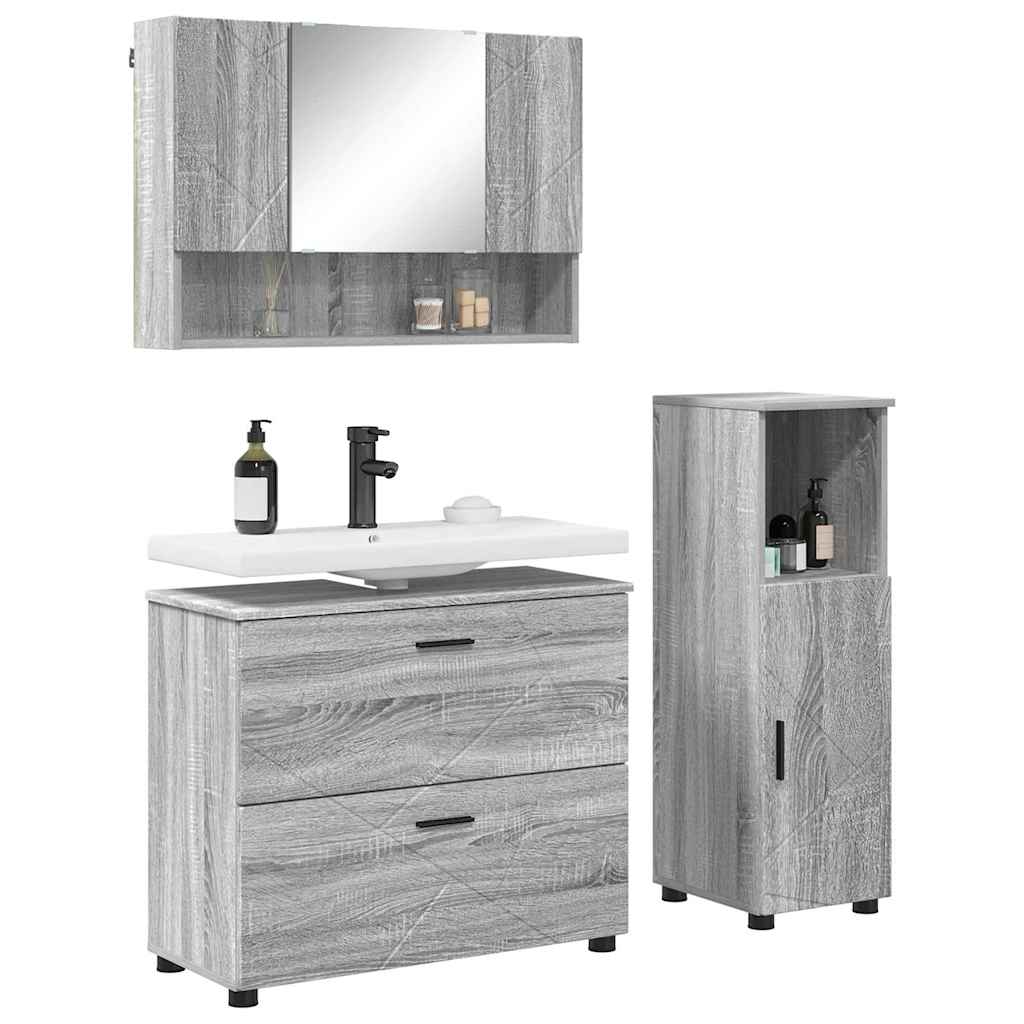 Bathroom Furniture Set with Drawer with Shelf 3 pcs Grey Sonoma