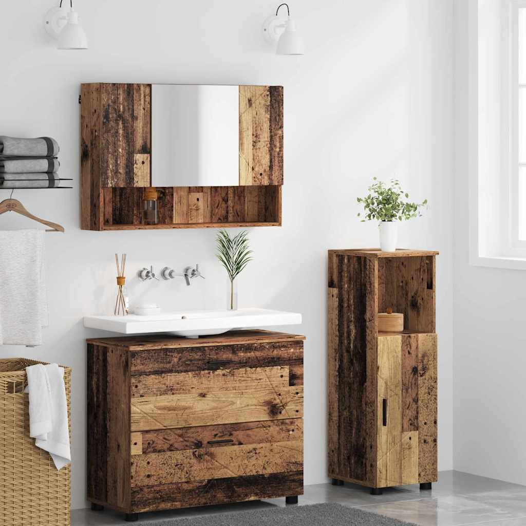 Bathroom Furniture Set 3 pcs Old Wood Engineered Wood and Metal