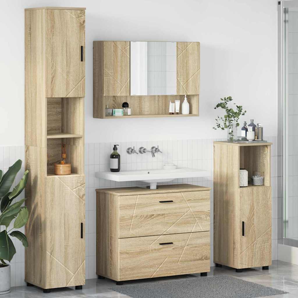 Bathroom Furniture Set with Drawer with Shelf 4 pcs Sonoma Oak