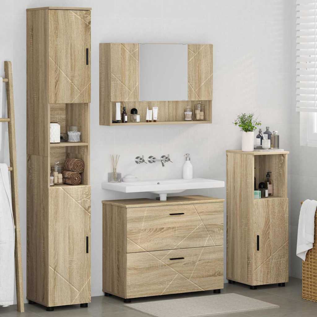 Bathroom Furniture Set with Drawer with Shelf 4 pcs Sonoma Oak