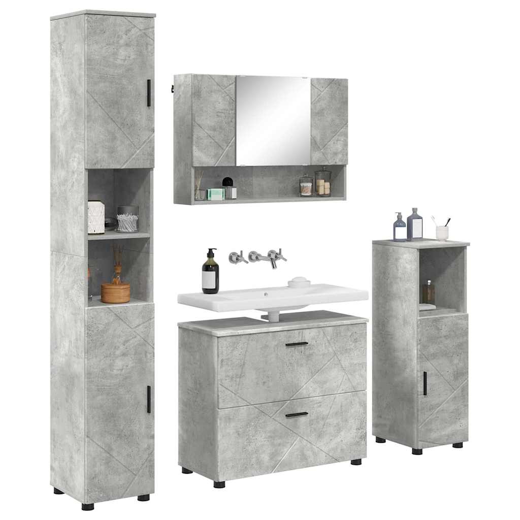 Bathroom Furniture Set with Drawer 4 pcs Concrete Grey