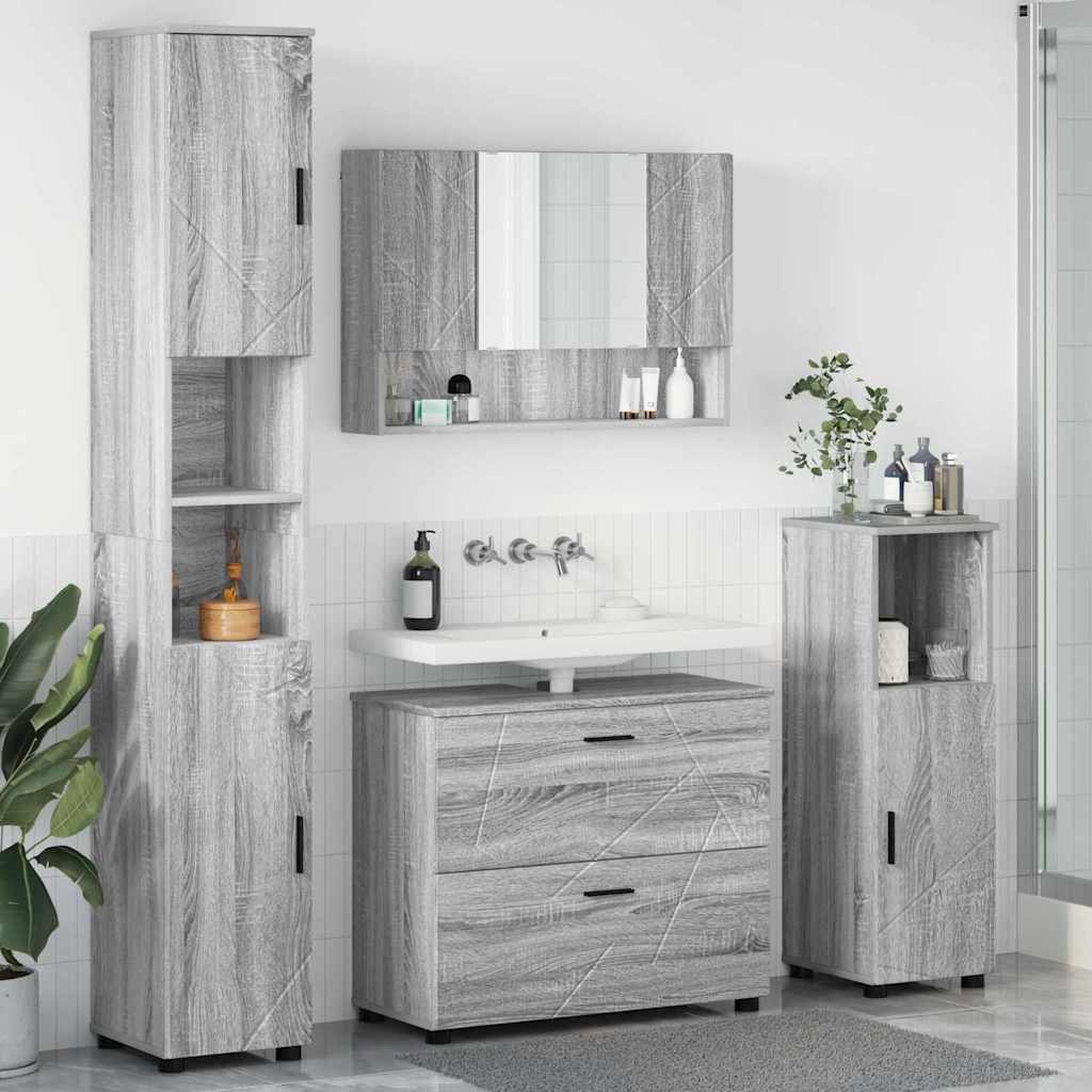 Bathroom Furniture Set with Drawer with Shelf 4 pcs Grey Sonoma