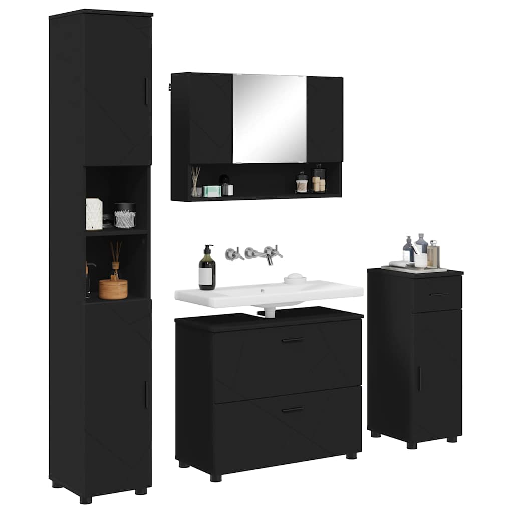 Bathroom Furniture Set 4 pcs Black Engineered Wood and Metal