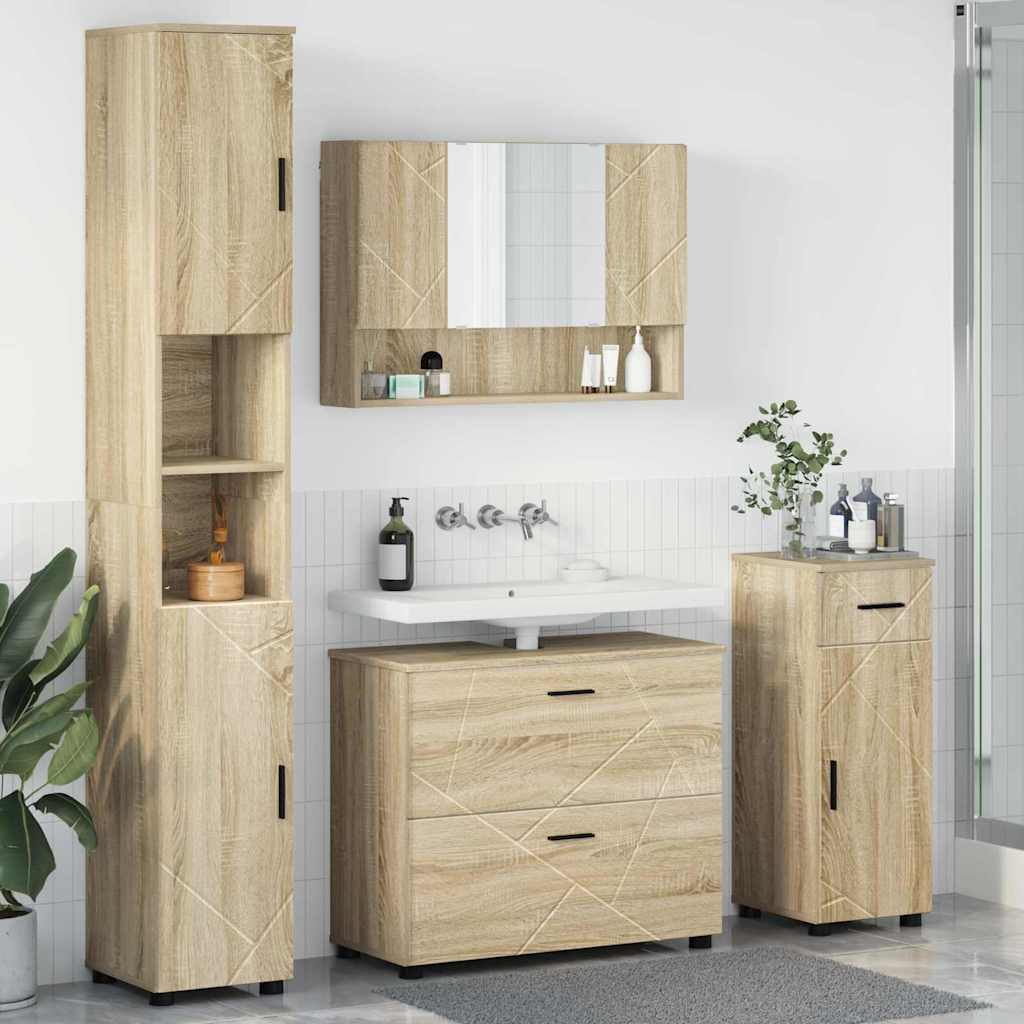 Bathroom Furniture Set with Drawer with Shelf 4 pcs Sonoma Oak