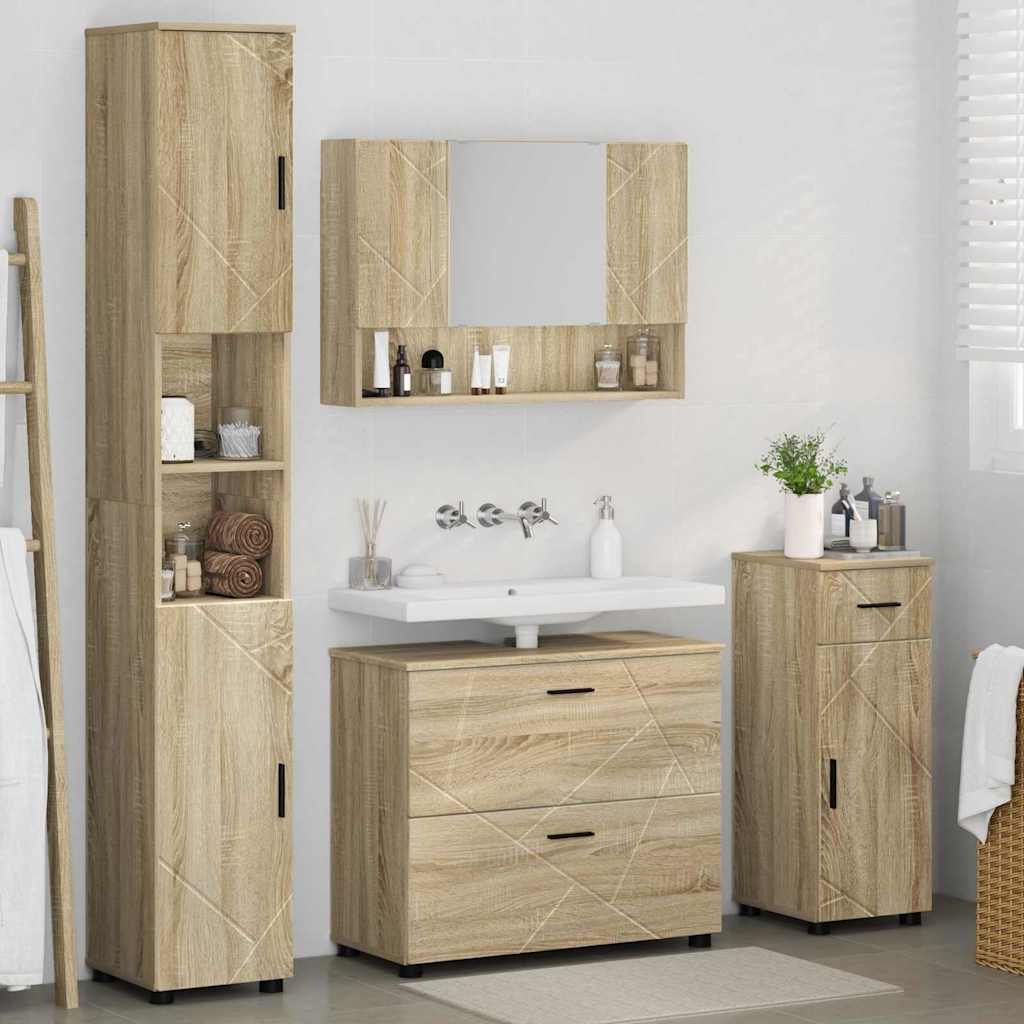 Bathroom Furniture Set with Drawer with Shelf 4 pcs Sonoma Oak
