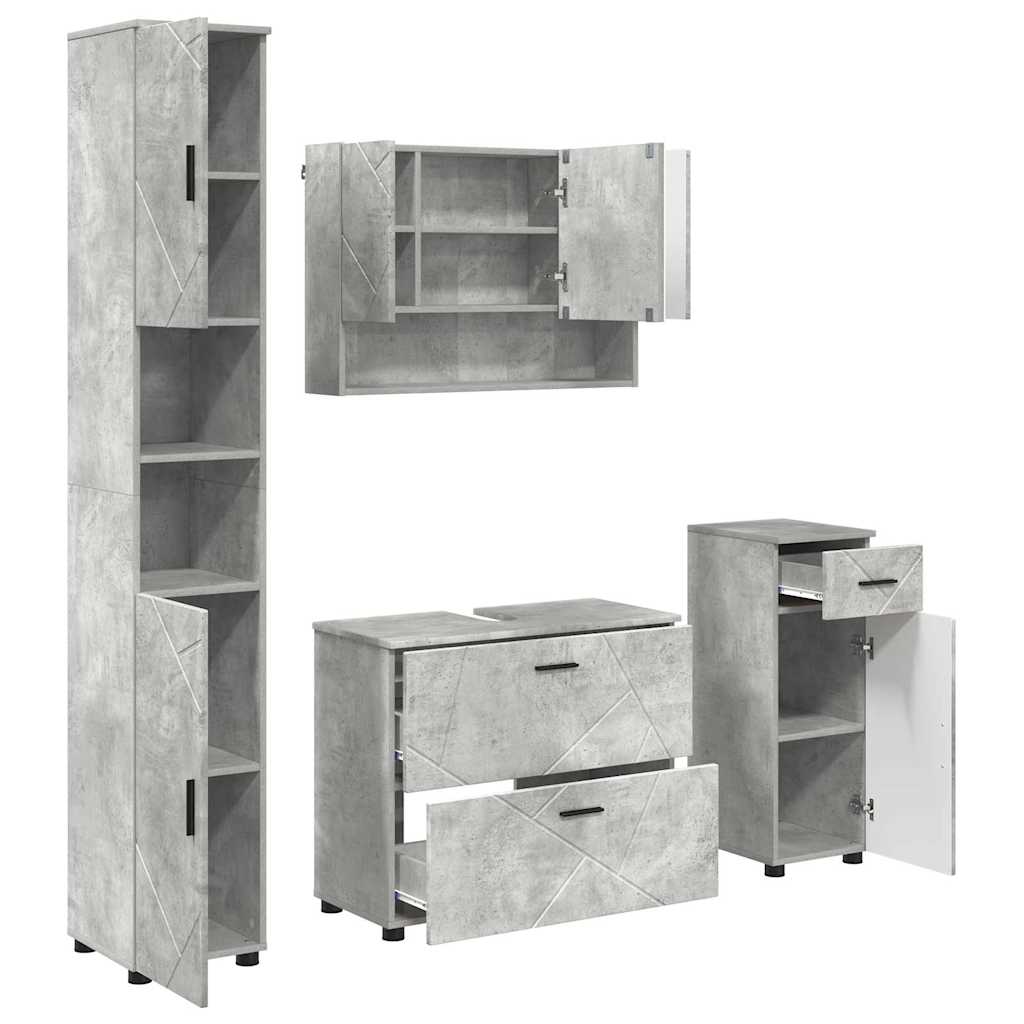 Bathroom Furniture Set with Drawer 4 pcs Concrete Grey