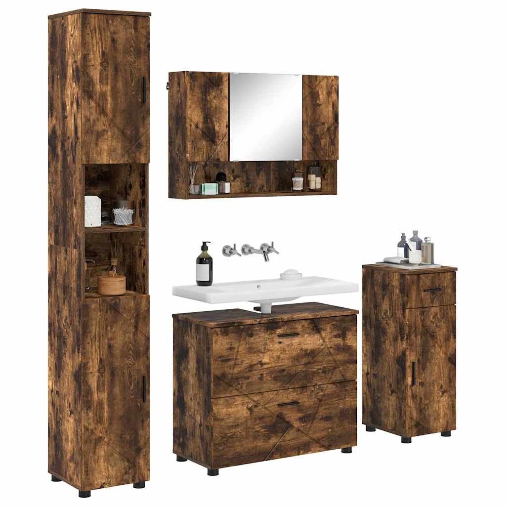 Bathroom Furniture Set 4 pcs Smoked Oak