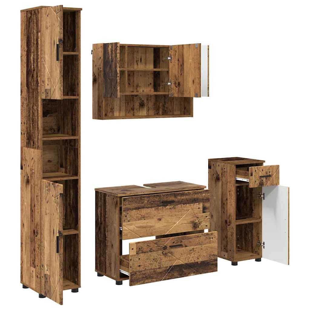 Bathroom Furniture Set 4 pcs Old Wood Engineered Wood and Metal