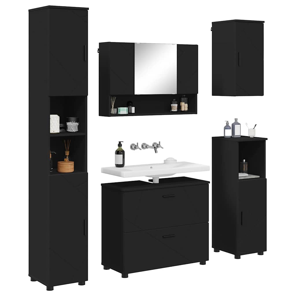 Bathroom Furniture Set 5 pcs Black Engineered Wood and Metal