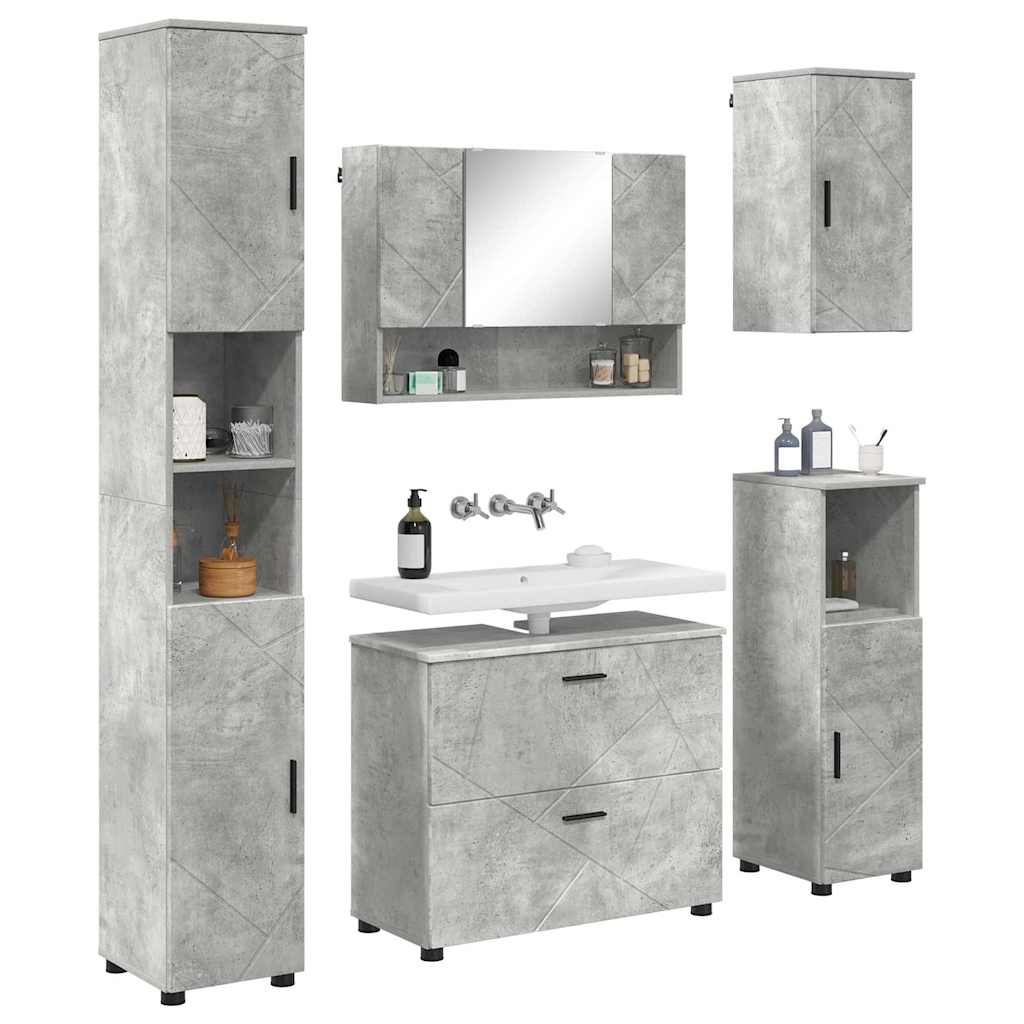 Bathroom Furniture Set with Drawer 5 pcs Concrete Grey