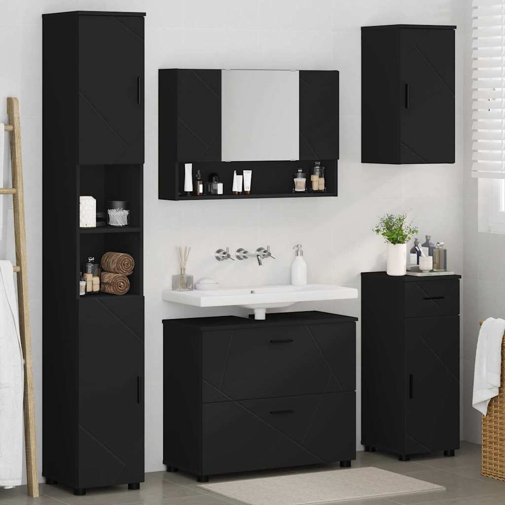 Bathroom Furniture Set 5 pcs Black Engineered Wood and Metal