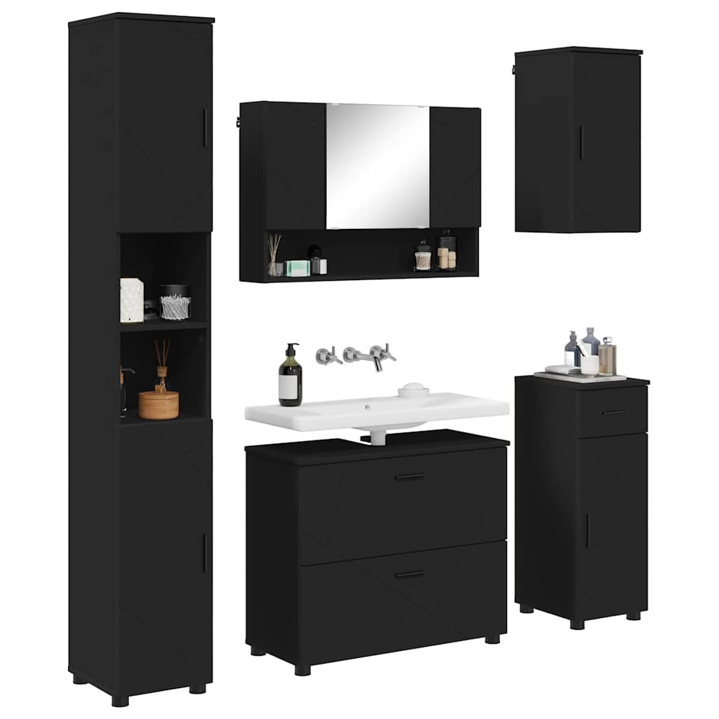 Bathroom Furniture Set 5 pcs Black Engineered Wood and Metal