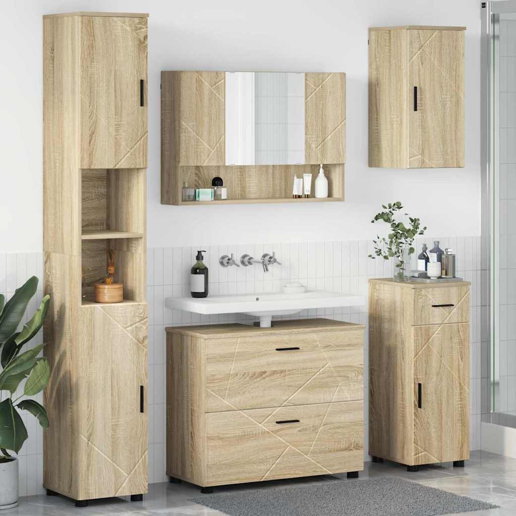 Bathroom Furniture Set with Drawer with Shelf 5 pcs Sonoma Oak