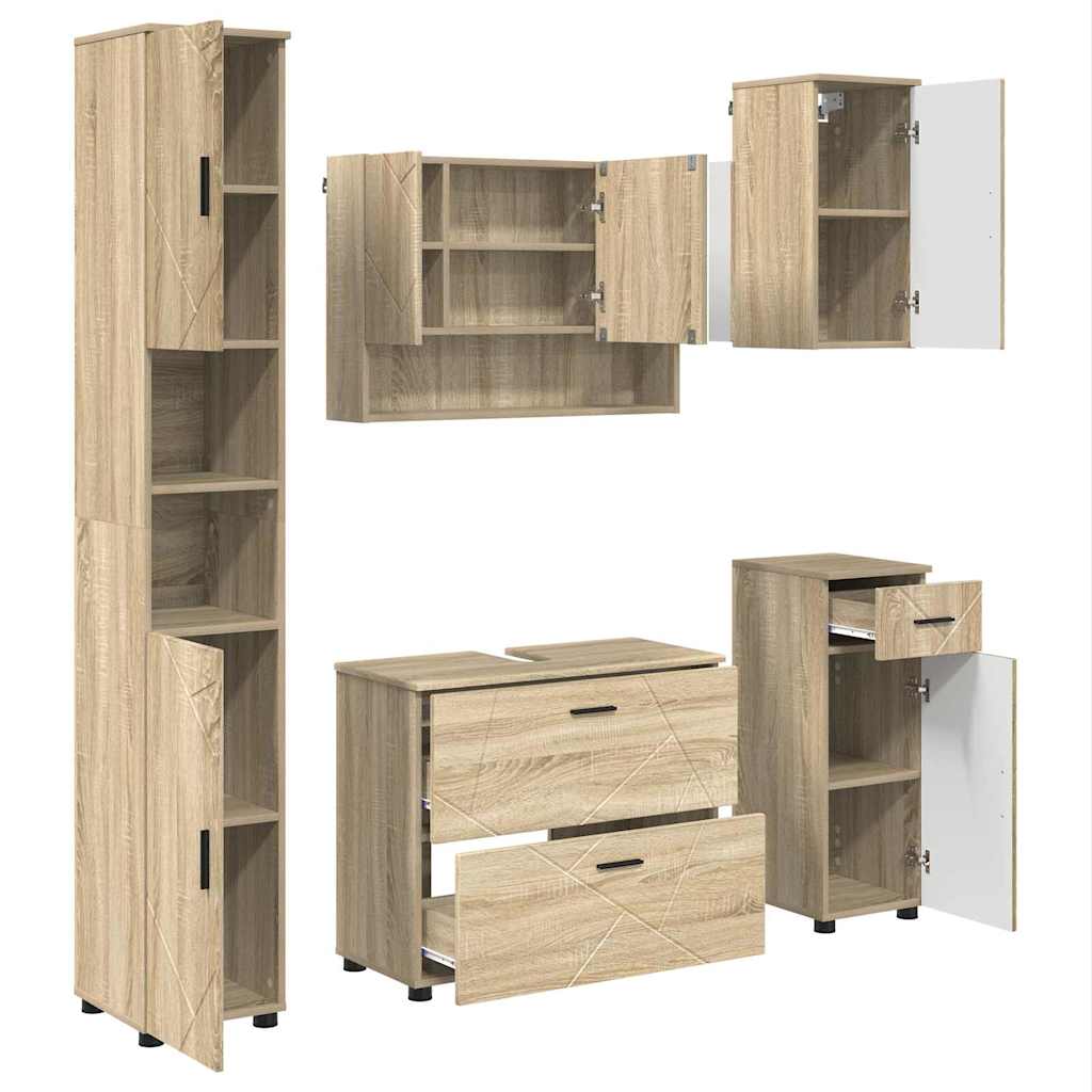 Bathroom Furniture Set with Drawer with Shelf 5 pcs Sonoma Oak