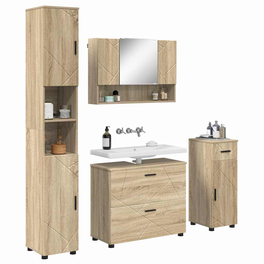 Bathroom Furniture Set with Drawer with Shelf 5 pcs Sonoma Oak
