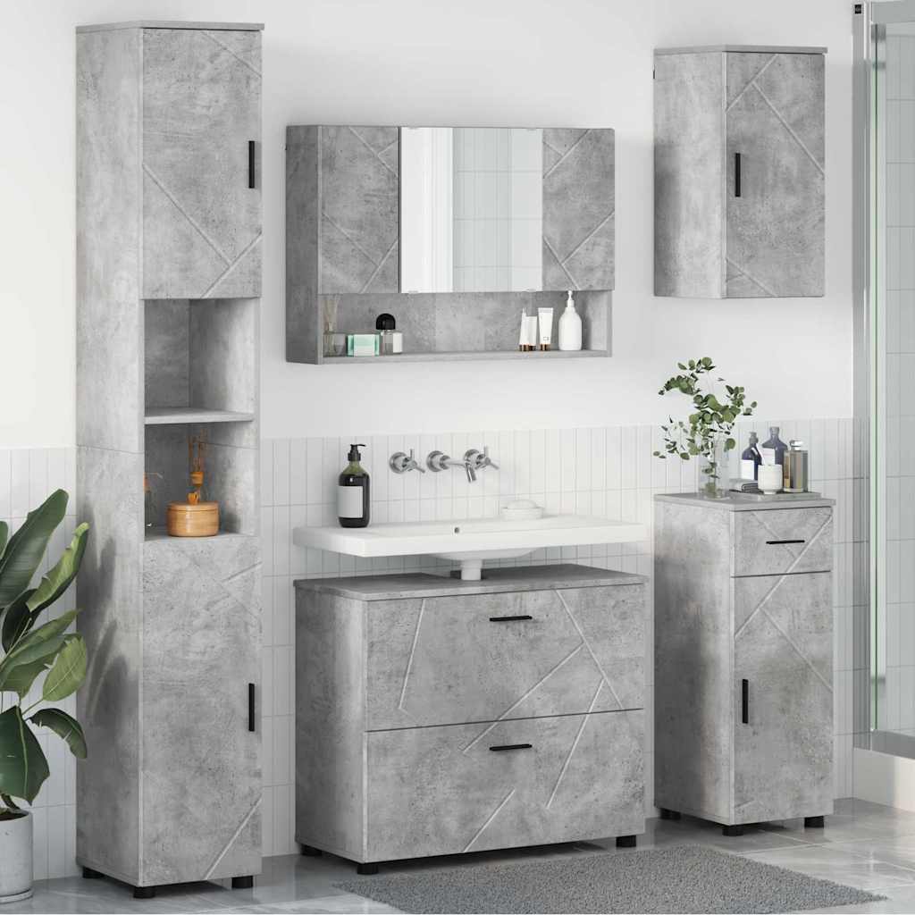 Bathroom Furniture Set with Drawer 5 pcs Concrete Grey