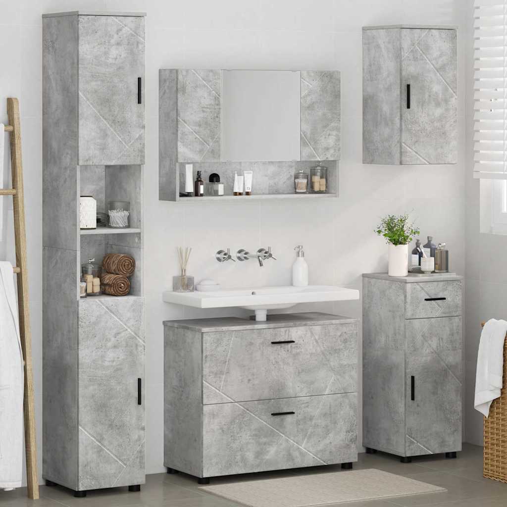 Bathroom Furniture Set with Drawer 5 pcs Concrete Grey