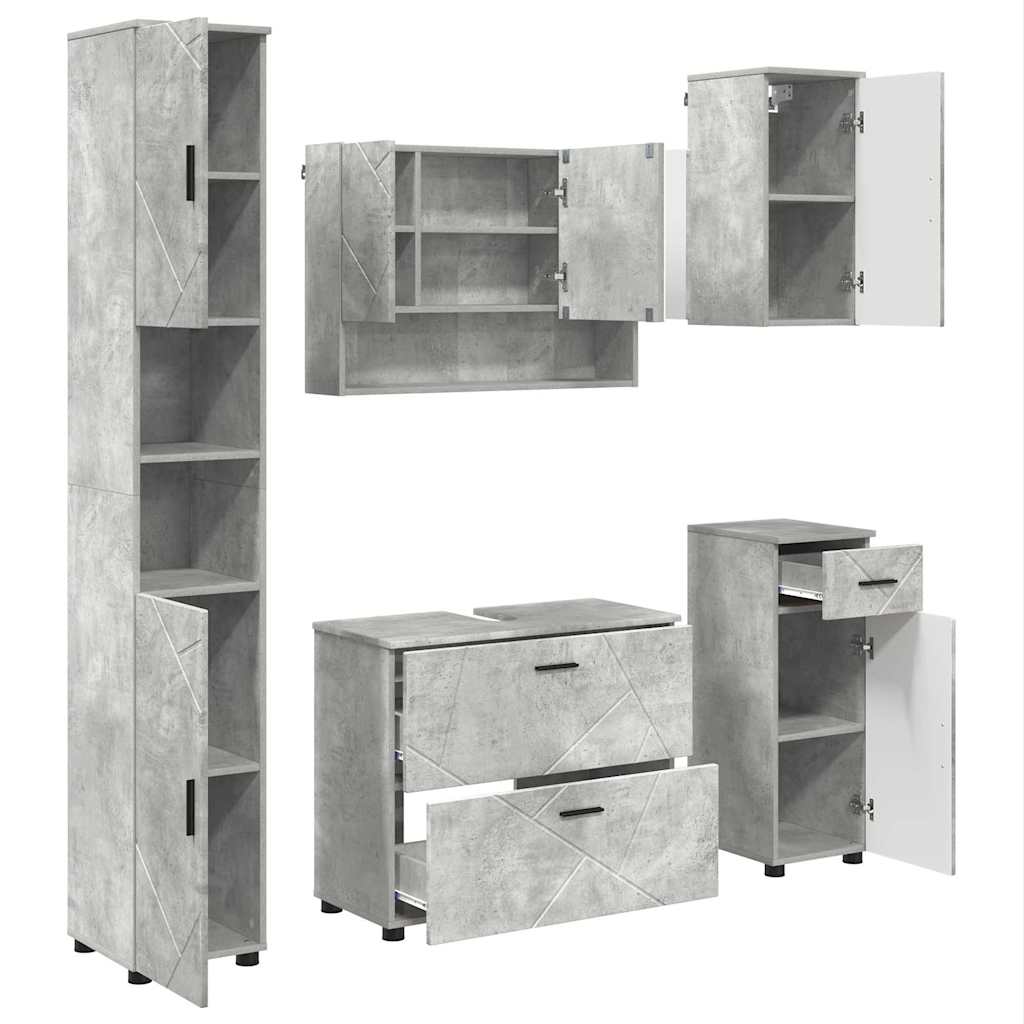 Bathroom Furniture Set with Drawer 5 pcs Concrete Grey