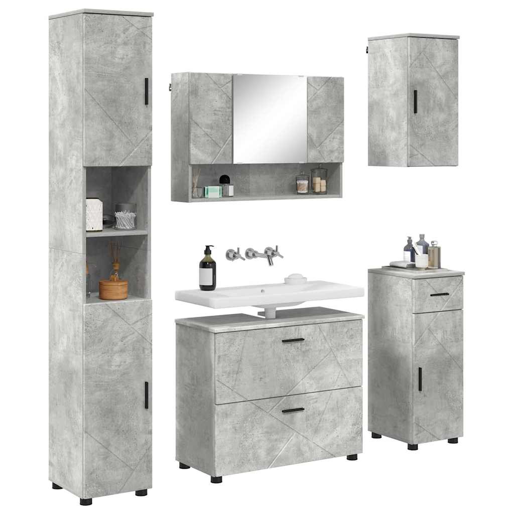 Bathroom Furniture Set with Drawer 5 pcs Concrete Grey