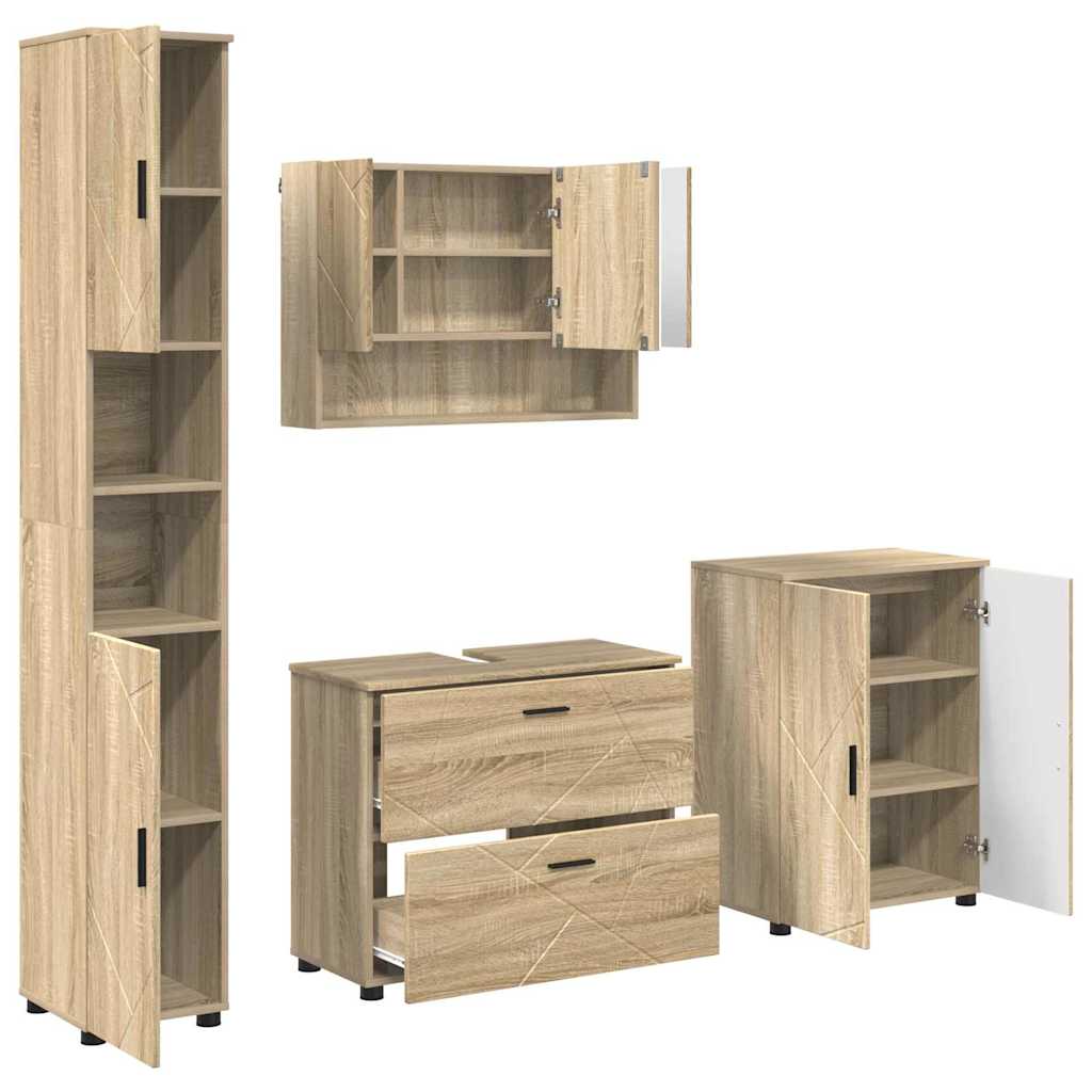 Bathroom Furniture Set with Drawer with Shelf 4 pcs Sonoma Oak