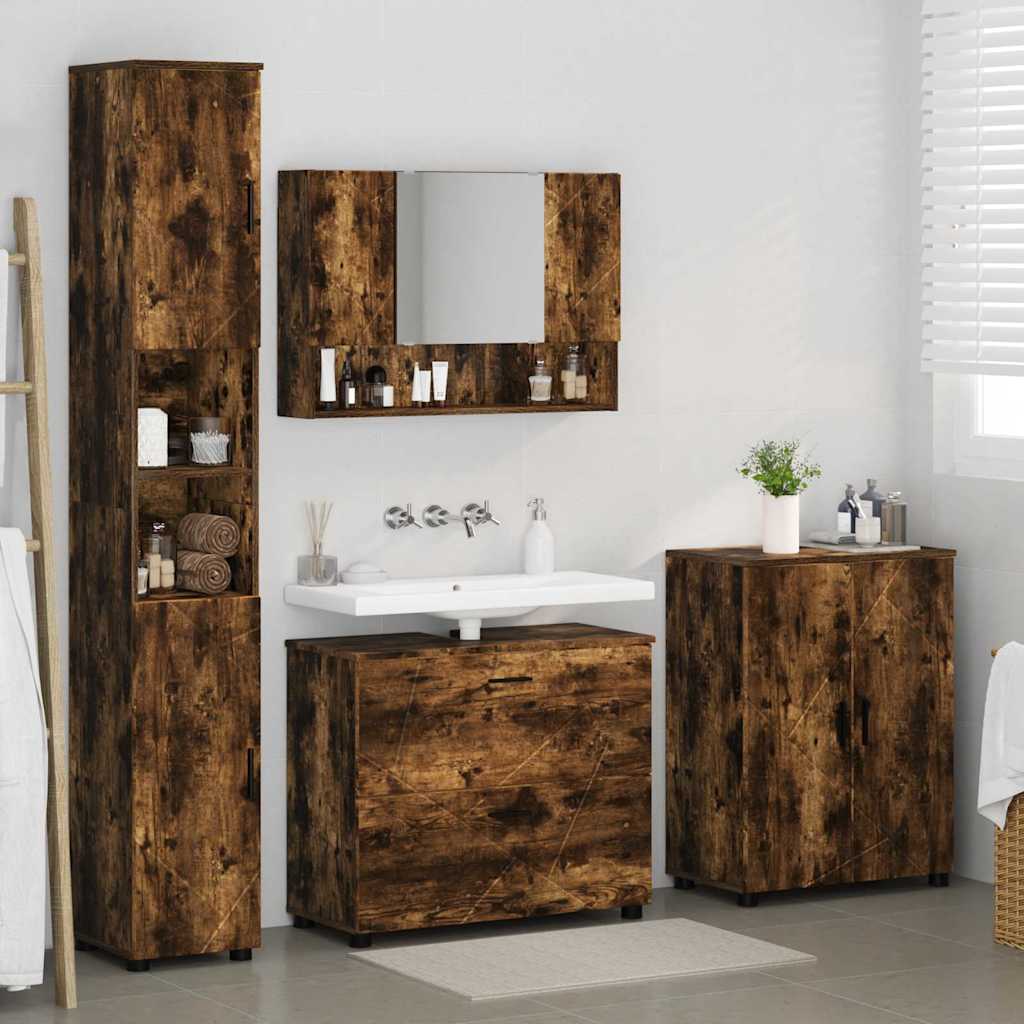 Bathroom Furniture Set 4 pcs Smoked Oak