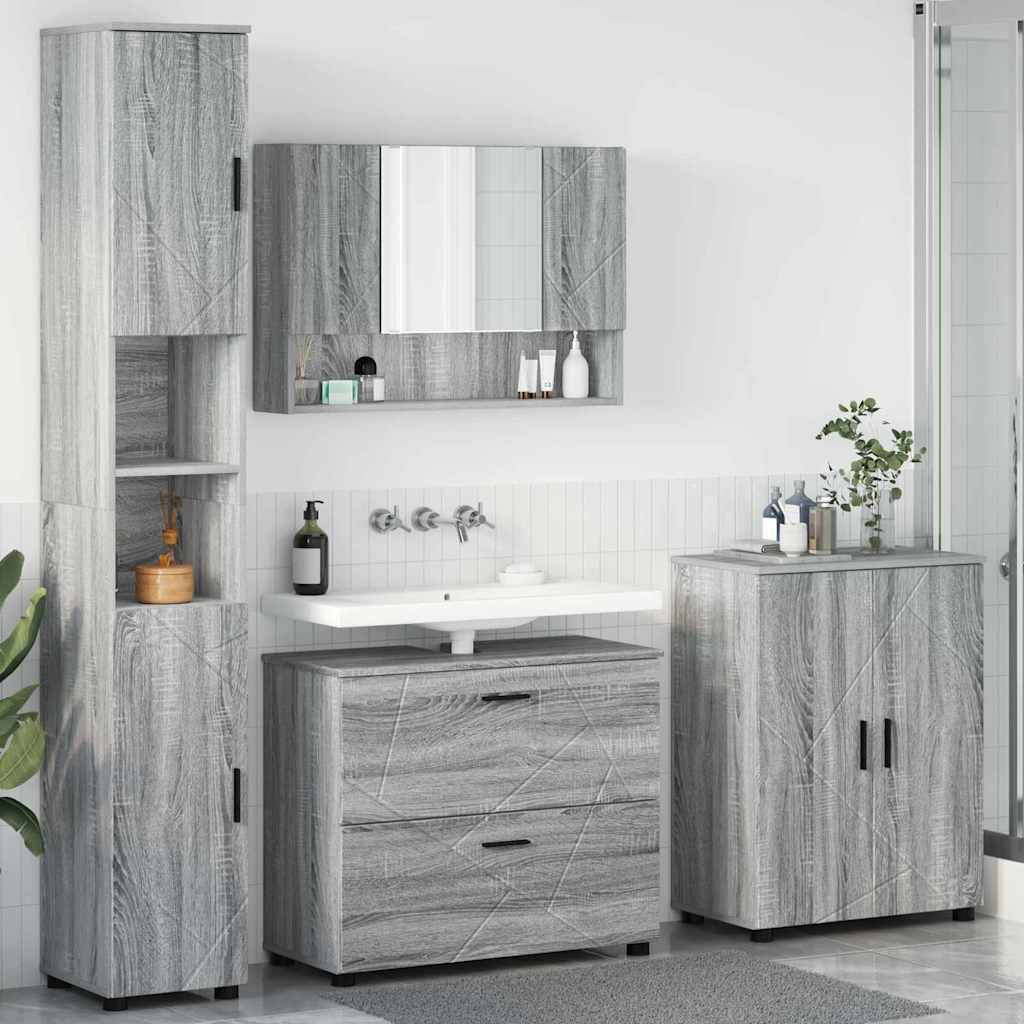 Bathroom Furniture Set with Drawer with Shelf 4 pcs Grey Sonoma