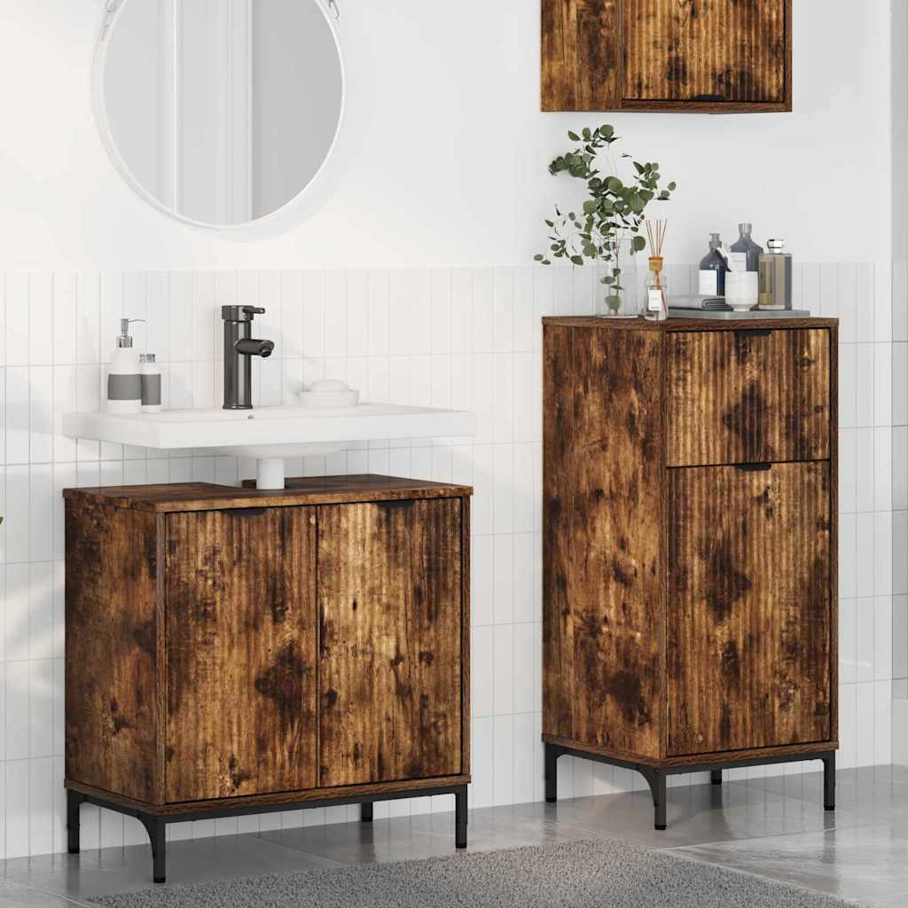 Bathroom Furniture Set with Drawer with Shelf 2 pcs Smoked Oak