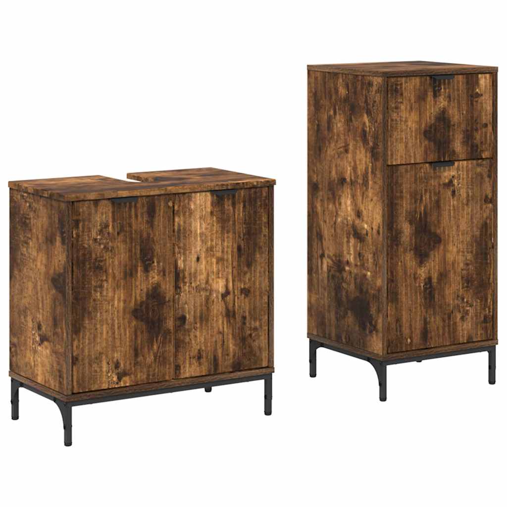 Bathroom Furniture Set with Drawer with Shelf 2 pcs Smoked Oak