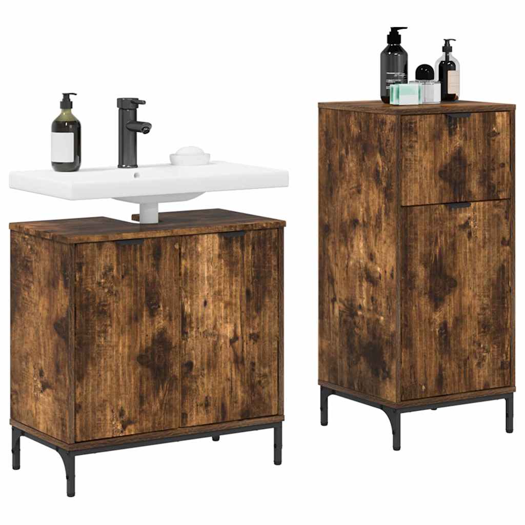 Bathroom Furniture Set with Drawer with Shelf 2 pcs Smoked Oak