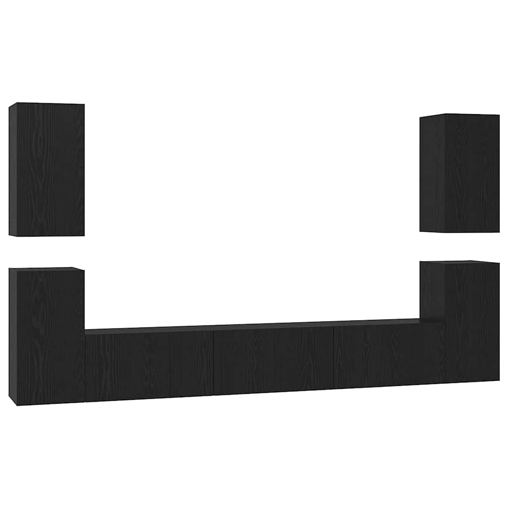 TV Cabinet Set Wall-mounted Black Oak Engineered Wood