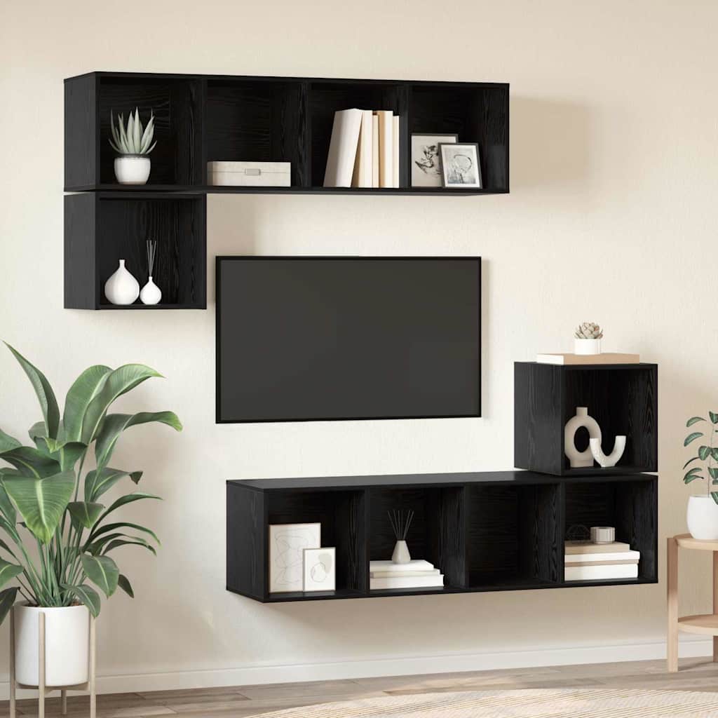 TV Cabinet Set 4 pcs Black Oak Engineered Wood