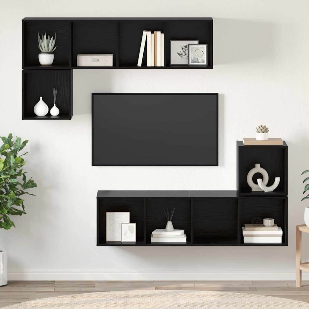 TV Cabinet Set 4 pcs Black Oak Engineered Wood